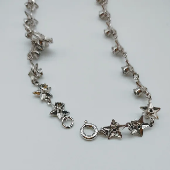 Vintage Silver Tone Rhinestone Statement Necklace - Picture 9 of 11